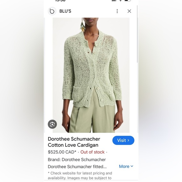 Dorothee Schumacher Cotton Love Cardigan Open Knit PALE MINT GREEN Size XS
